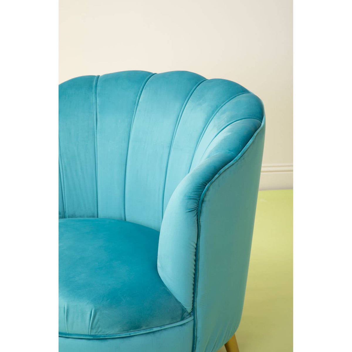 Orlina Blue Velvet Chair With Gold Wood Legs.