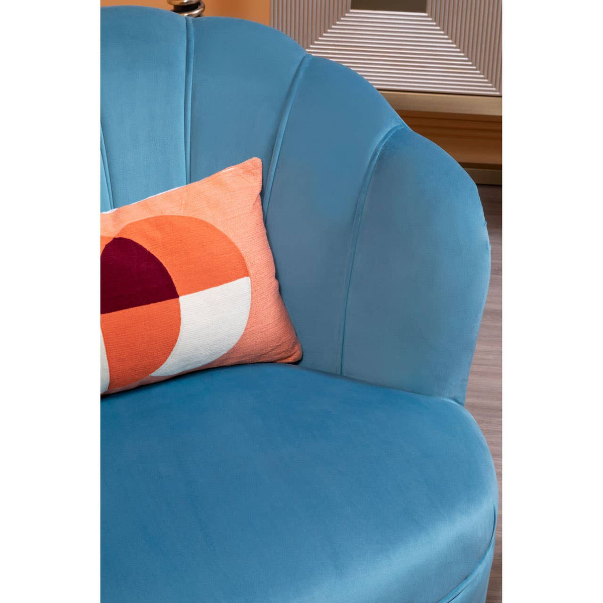 Orlina Blue Velvet Chair With Gold Wood Legs.