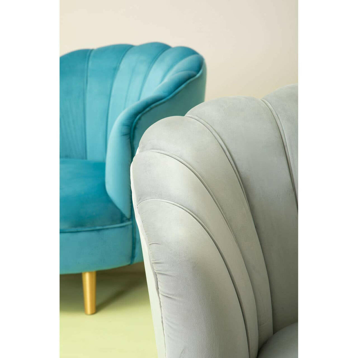 Orlina Grey Velvet Chair With Gold Wood Legs.