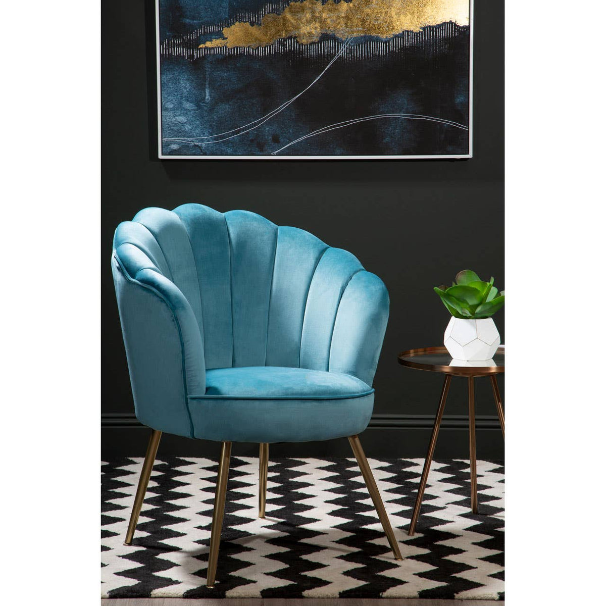 Ovala Aqua Velvet Scalloped Chair.