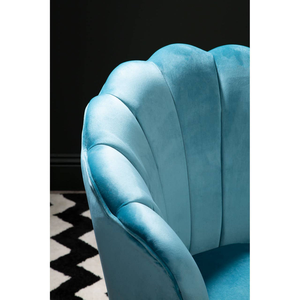 Ovala Aqua Velvet Scalloped Chair.