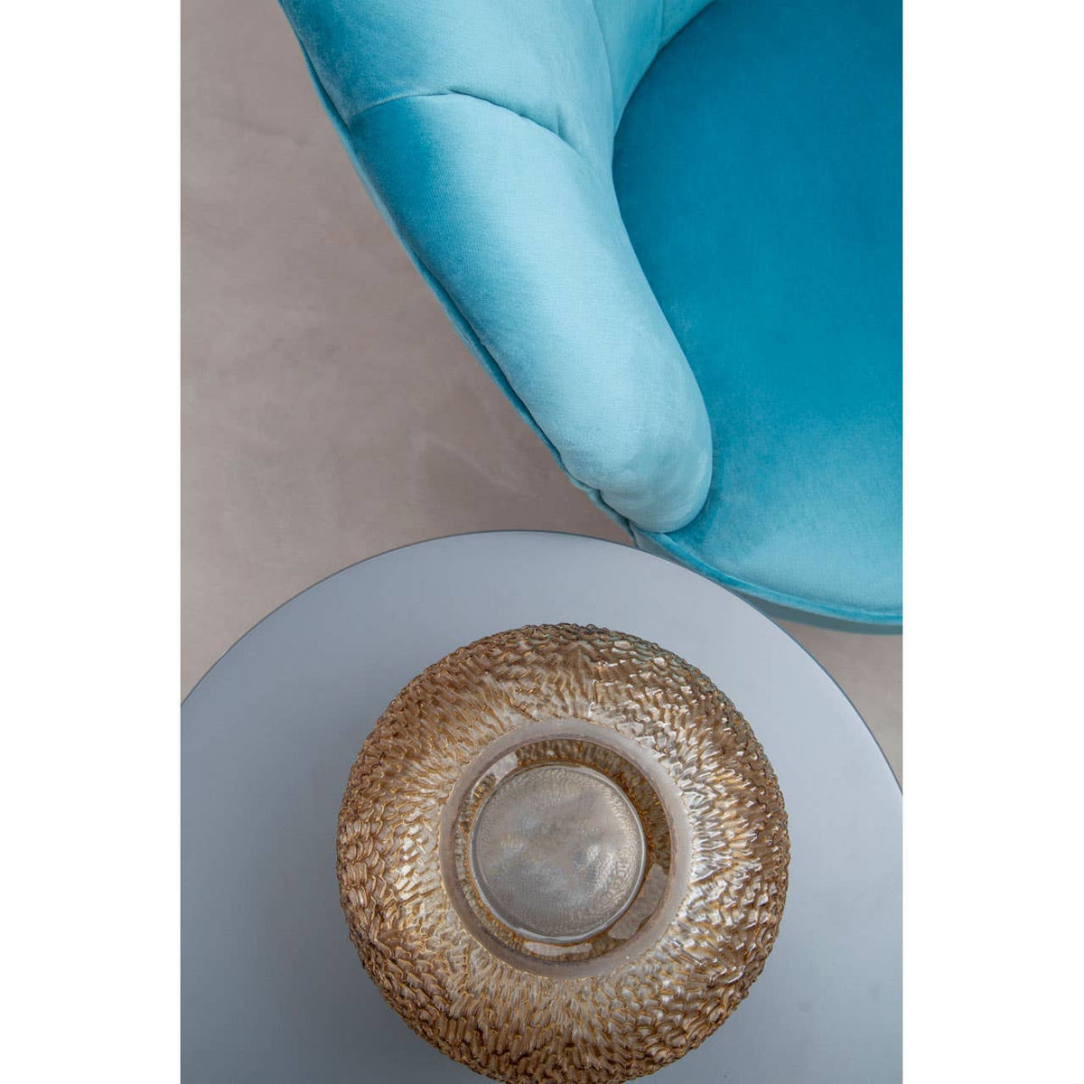 Ovala Aqua Velvet Scalloped Chair.