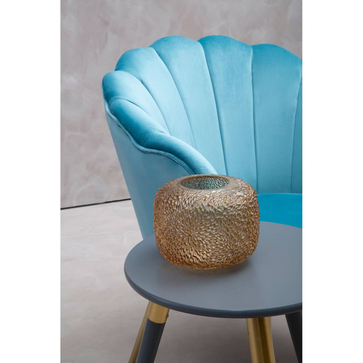 Ovala Aqua Velvet Scalloped Chair.