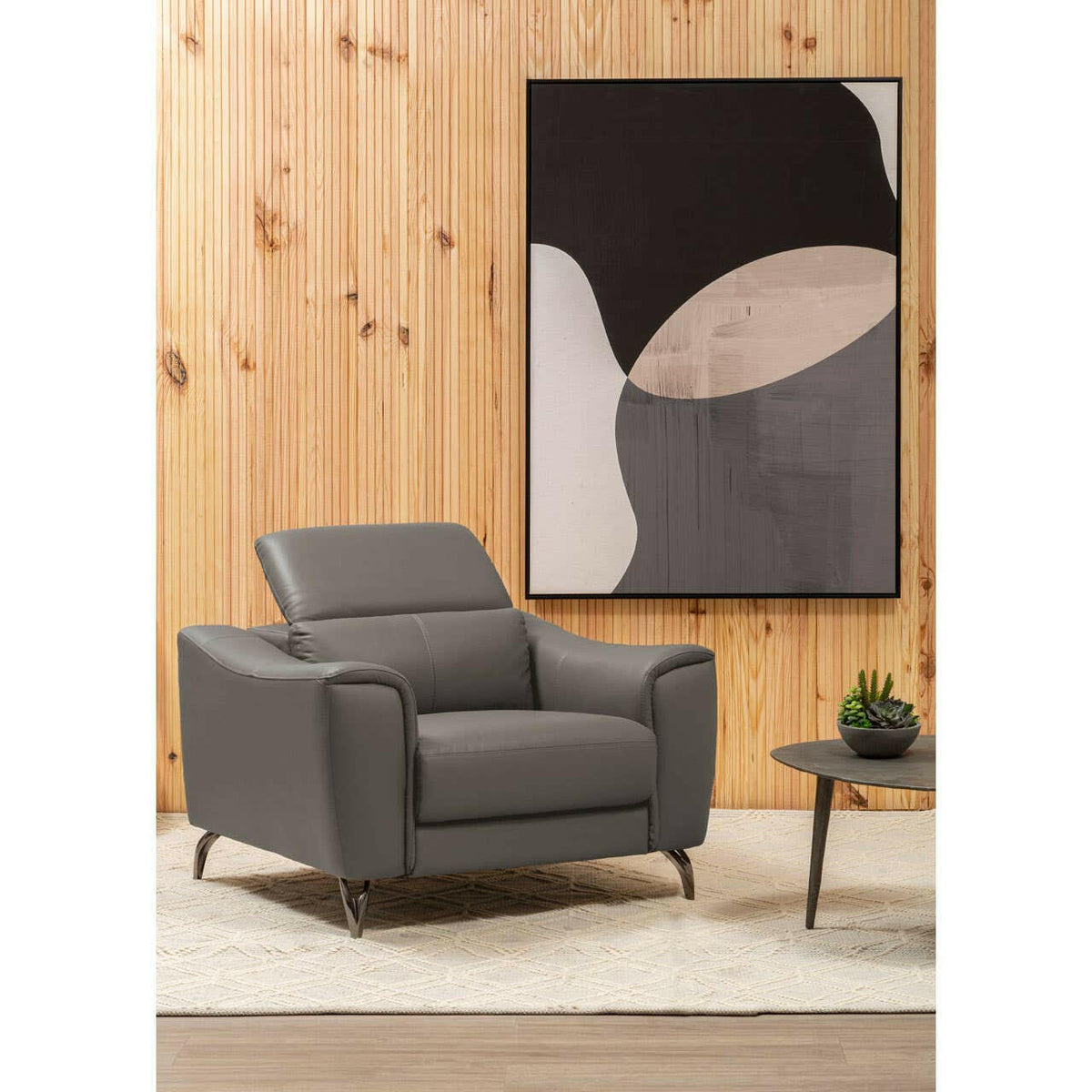 Padua Grey Finish Leather Armchair.