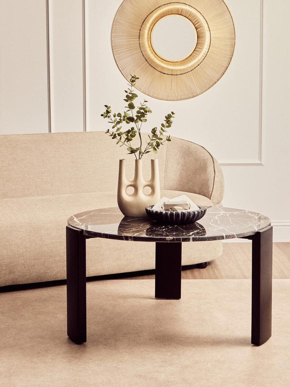 Noosa & Co. Living Palermo Round Black Marble Top Large Coffee Table House of Isabella UK