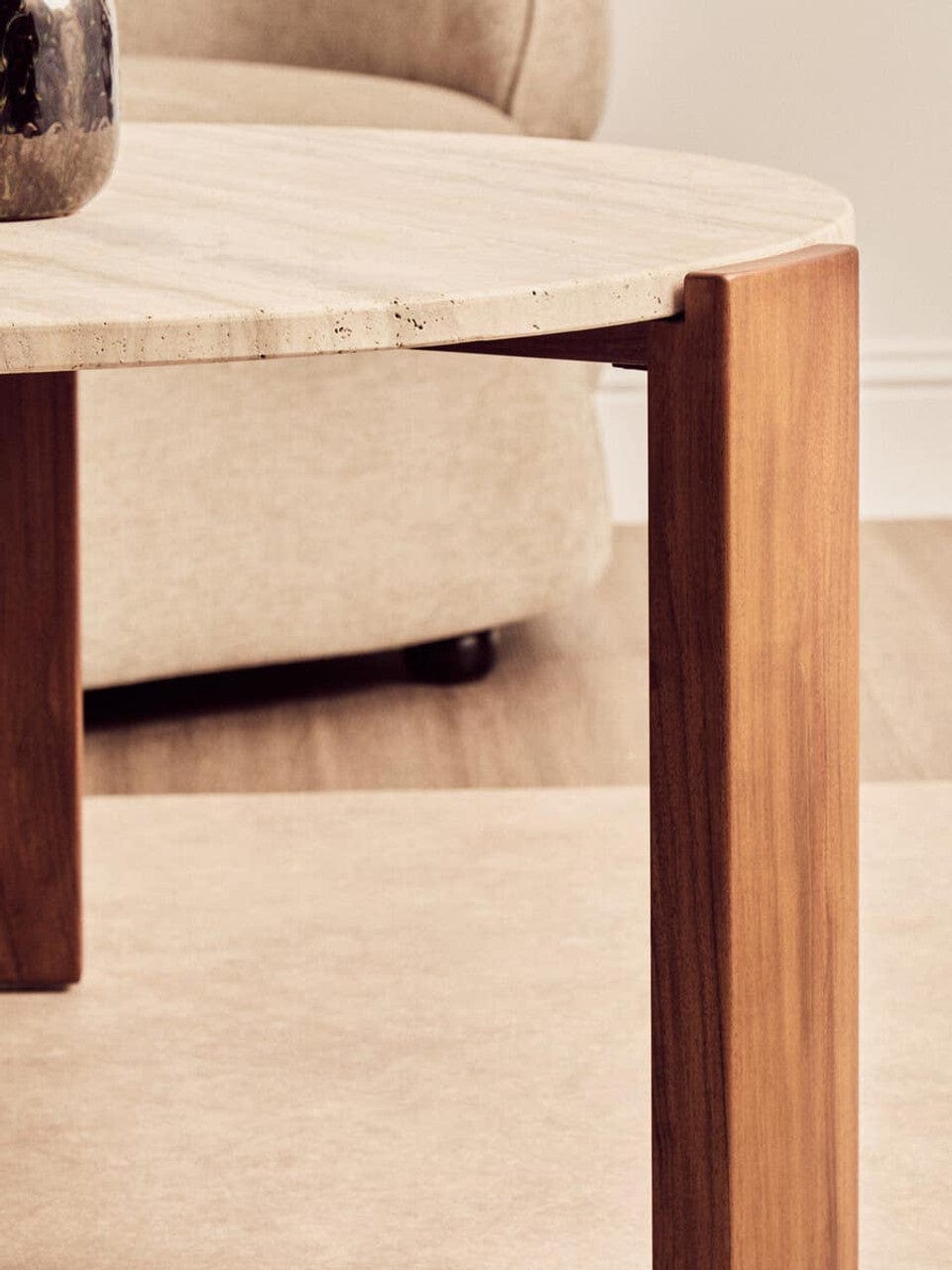 Noosa & Co. Living Palermo Round Travertine Top Large Coffee Table House of Isabella UK