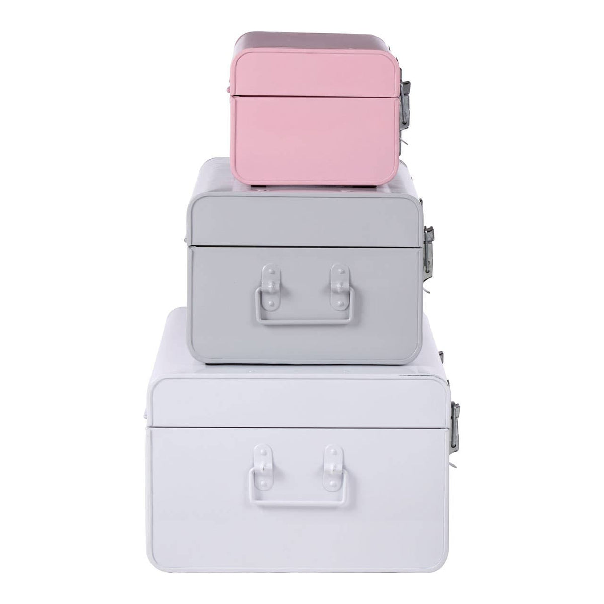 Parley Set Of Three Assorted Pink And Grey Storage Trunks.