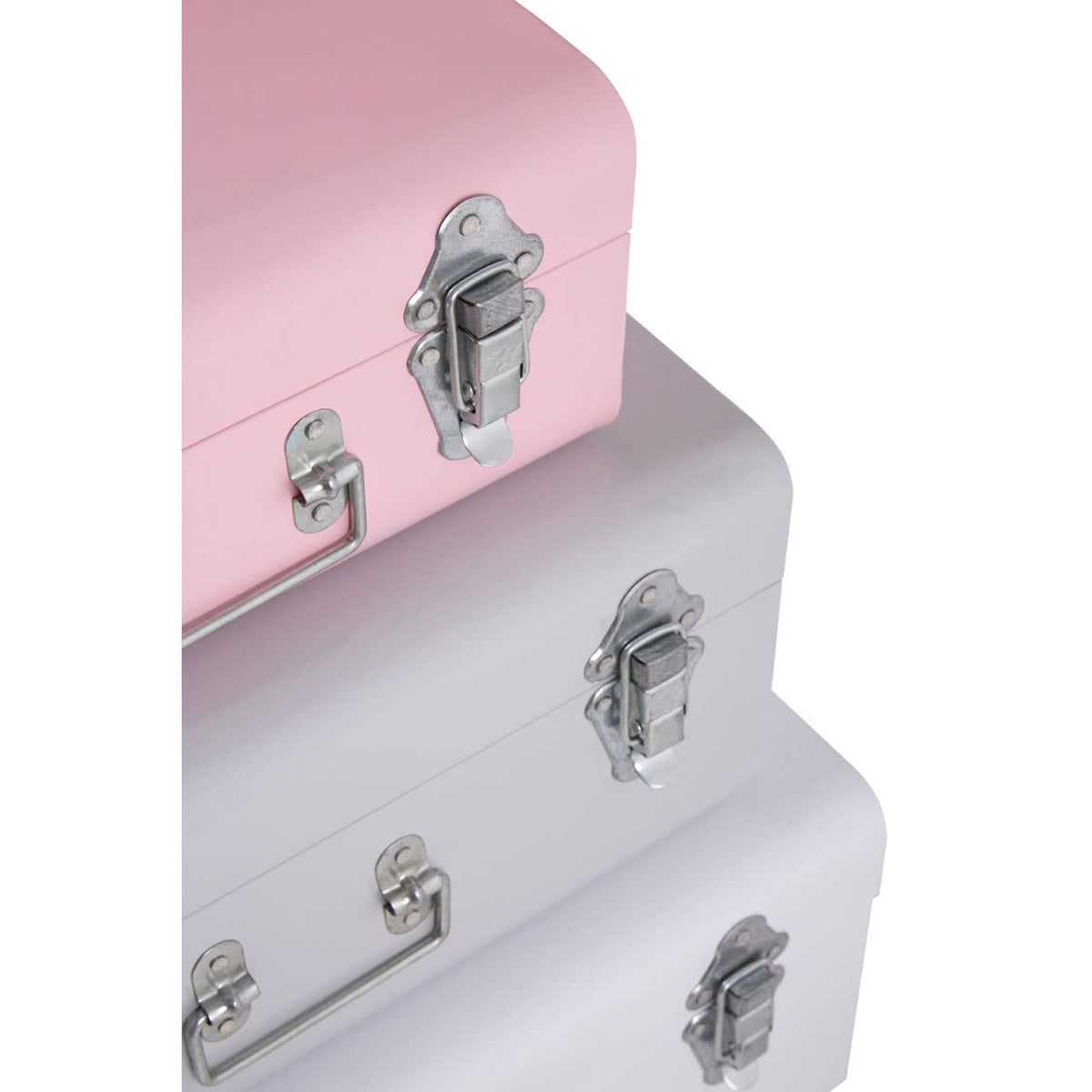 Parley Set Of Three Assorted Pink And Grey Storage Trunks.