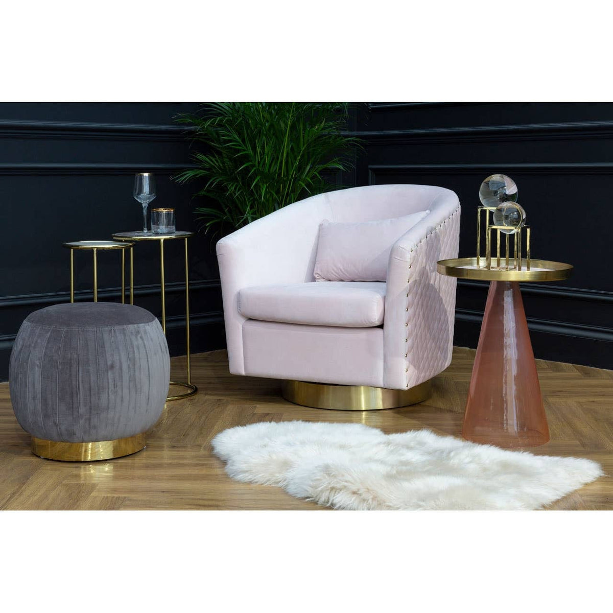 Noosa & Co. Living Plazoni Pink Velvet Chair with Gold Base House of Isabella UK