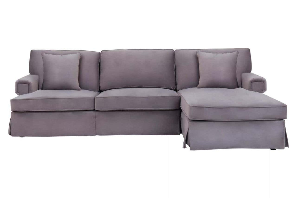 Ralph Three Seat Grey Velvet Chaise Sofa.