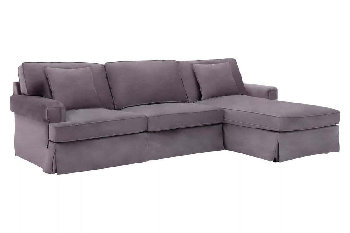 Ralph Three Seat Grey Velvet Chaise Sofa.