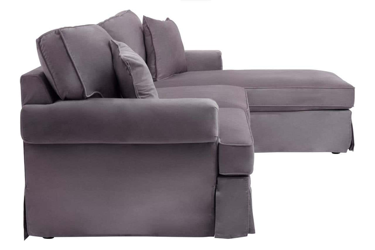 Ralph Three Seat Grey Velvet Chaise Sofa.
