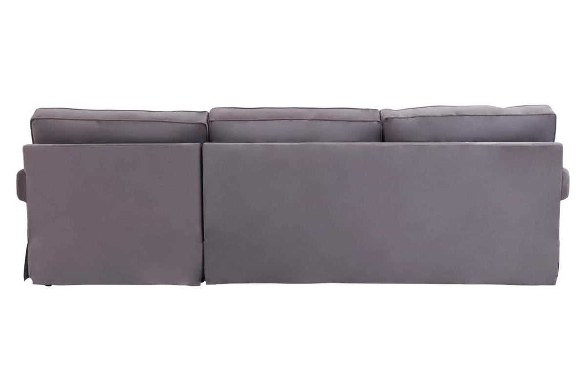 Ralph Three Seat Grey Velvet Chaise Sofa.