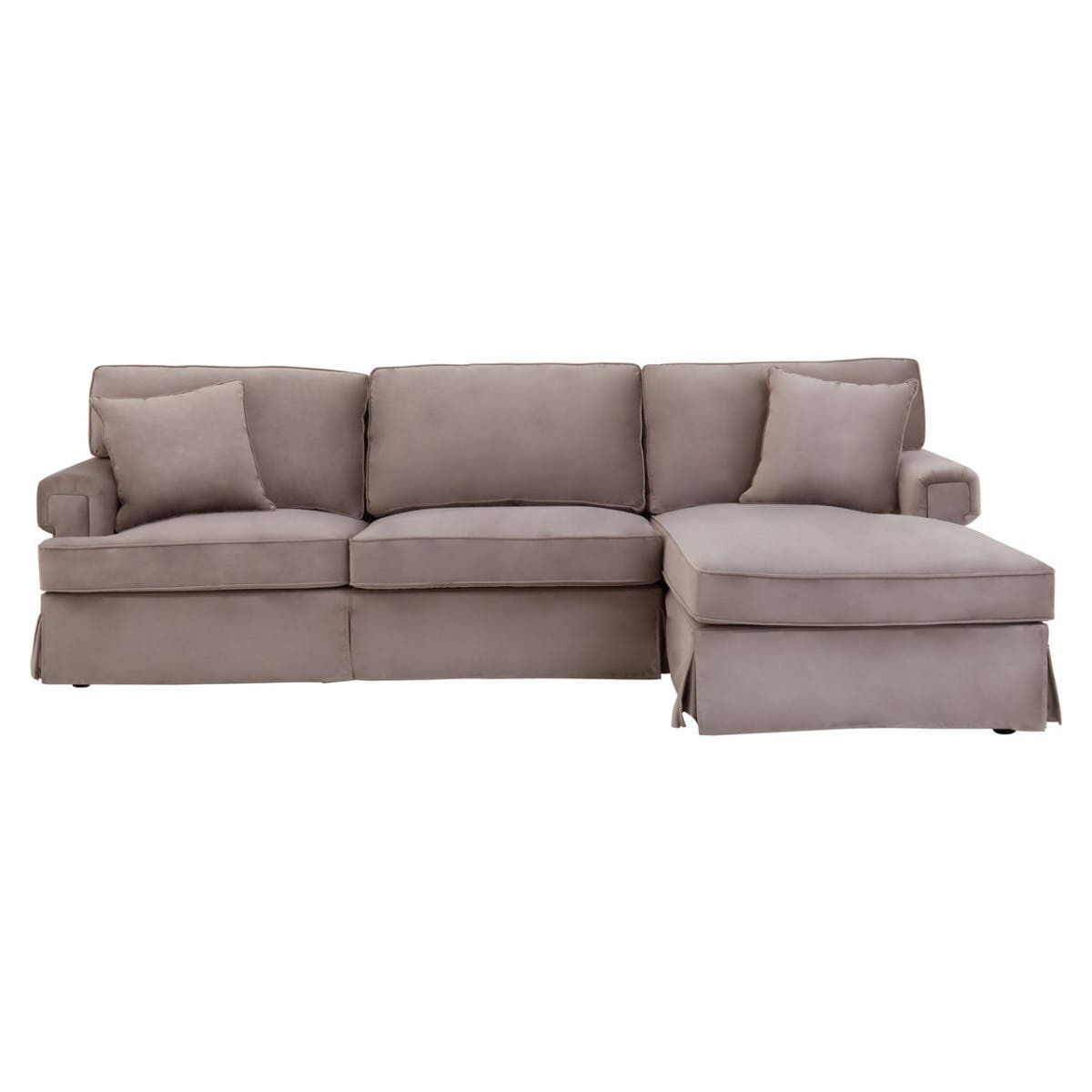 Ralph Three Seat Mink Velvet Chaise Sofa.