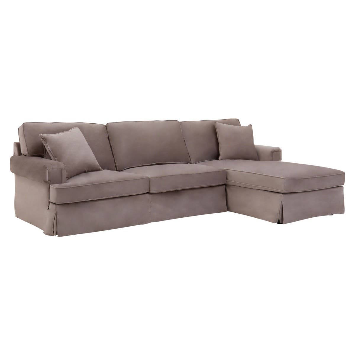 Ralph Three Seat Mink Velvet Chaise Sofa.