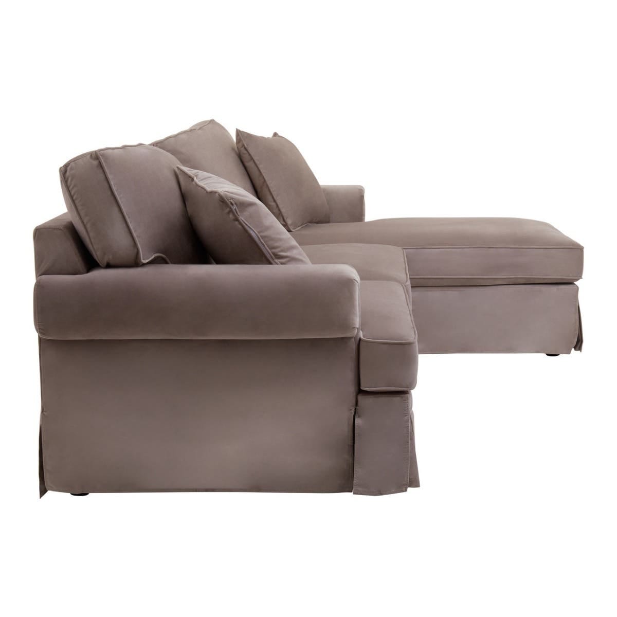 Ralph Three Seat Mink Velvet Chaise Sofa.