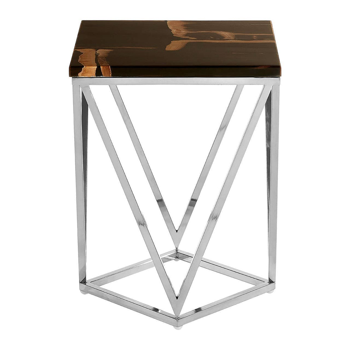Relic Dark Petrified Wood Top Side Table.