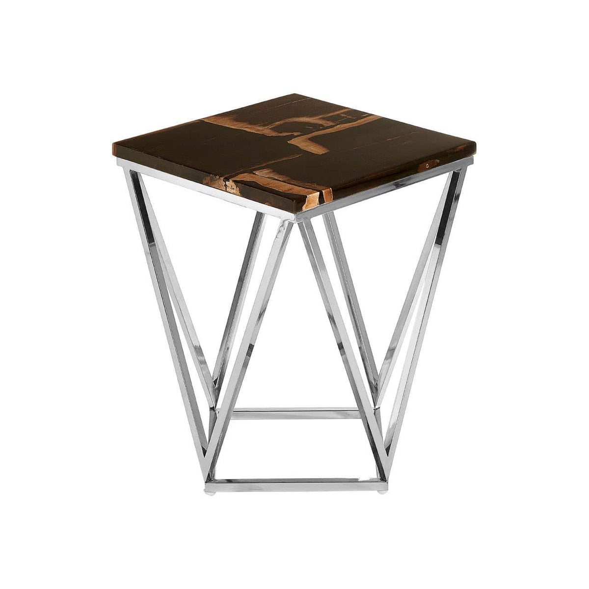 Relic Dark Petrified Wood Top Side Table.