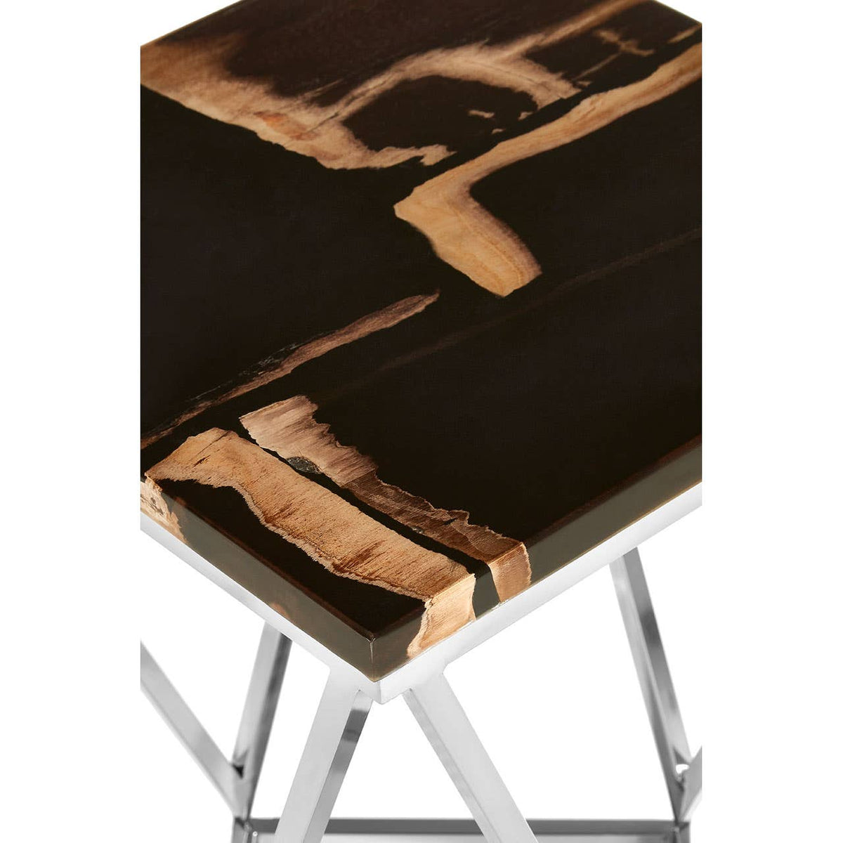 Relic Dark Petrified Wood Top Side Table.