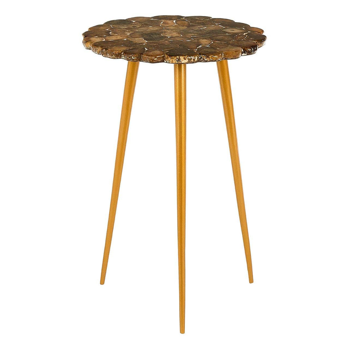 Relic Round / Brass Finish Legs Side Table.