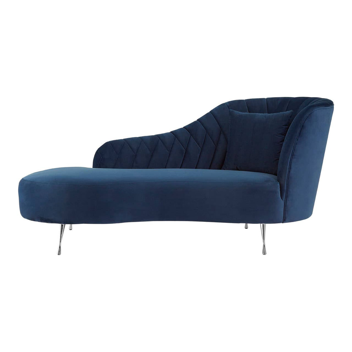 Rene Dark Blue Velvet Right Arm Chaise Longue.