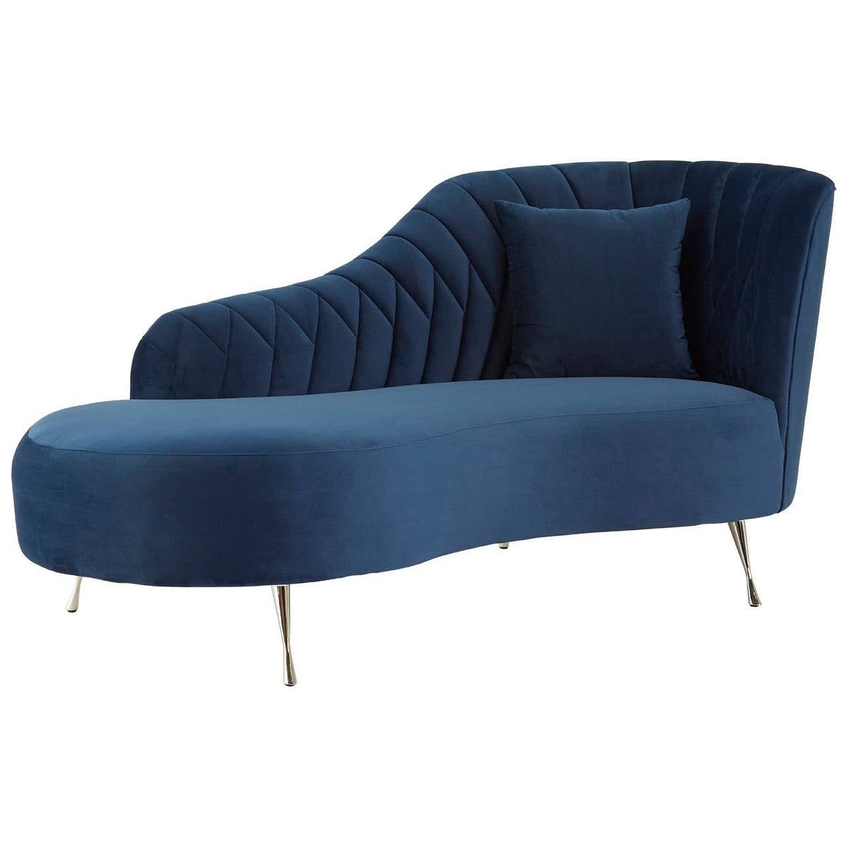 Rene Dark Blue Velvet Right Arm Chaise Longue.