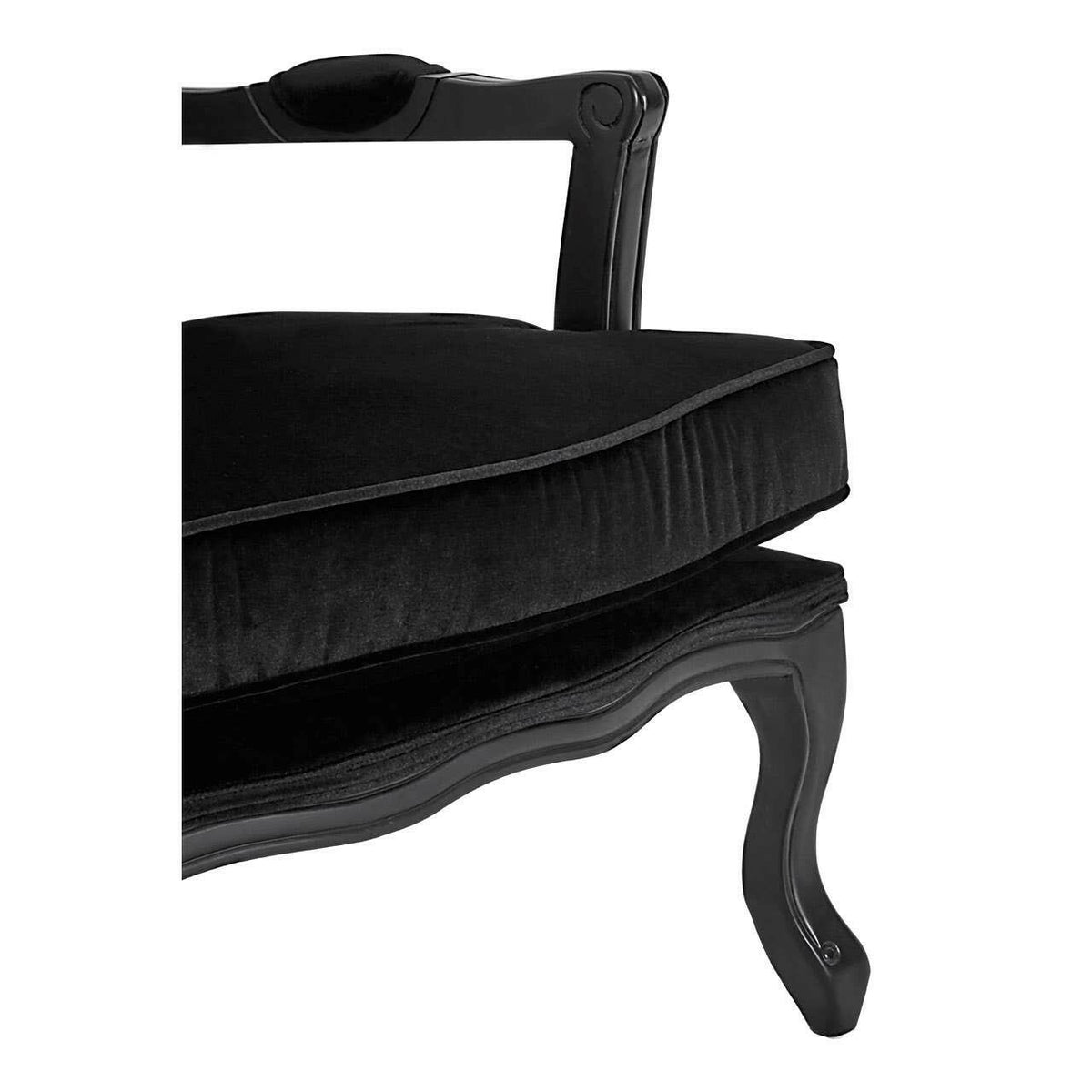 Rococo Black Shiny Velvet Chair & Footstool.