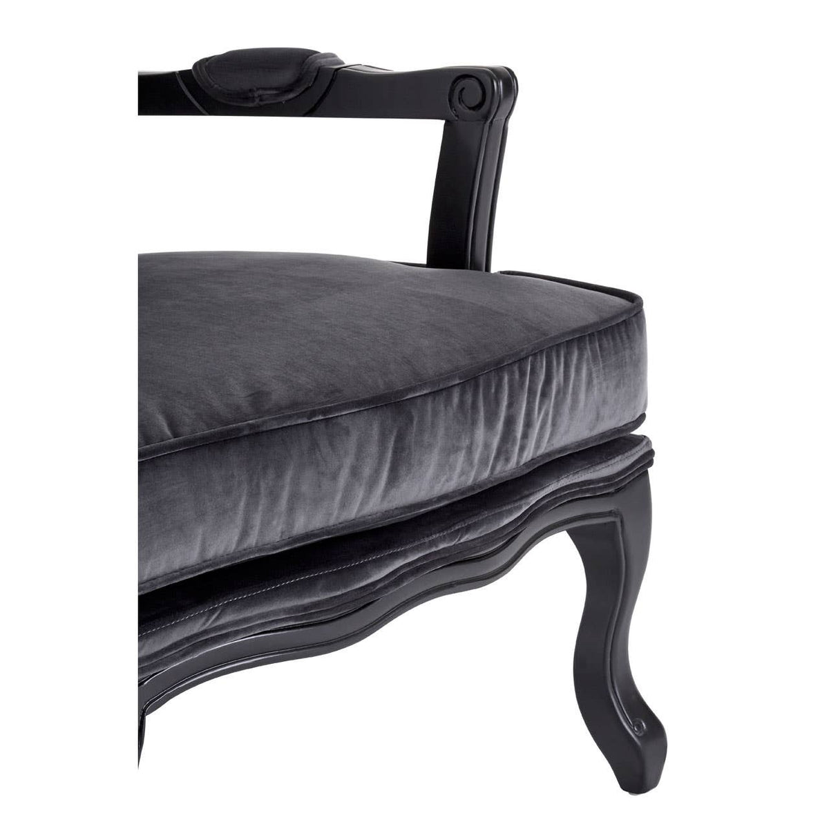 Rococo Grey Velvet Chair & Footstool.