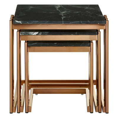 Noosa & Co. Living Ronaldo Set Of 3 Square Nesting Tables in Black Marble and Gold House of Isabella UK