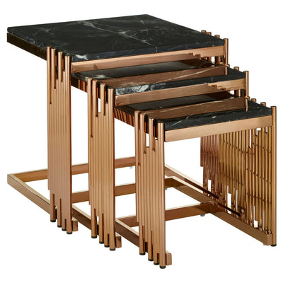 Noosa & Co. Living Ronaldo Set Of 3 Square Nesting Tables in Black Marble and Gold House of Isabella UK