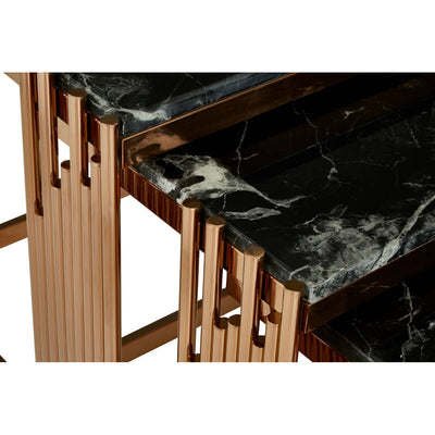 Noosa & Co. Living Ronaldo Set Of 3 Square Nesting Tables in Black Marble and Gold House of Isabella UK