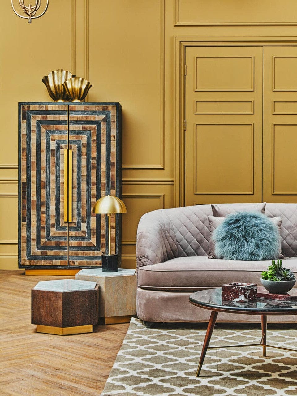 Noosa & Co. Living Roselle Recycled Elm Wood Cabinet With Brass Finish Base House of Isabella UK