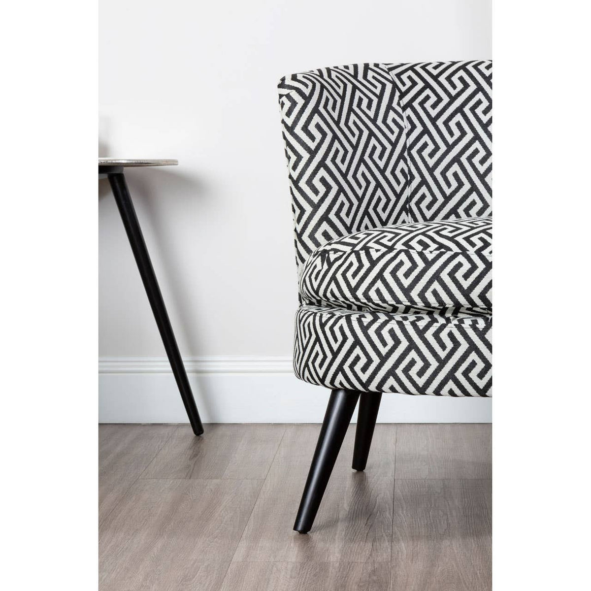 Round Black And White Greek Key Armchair.