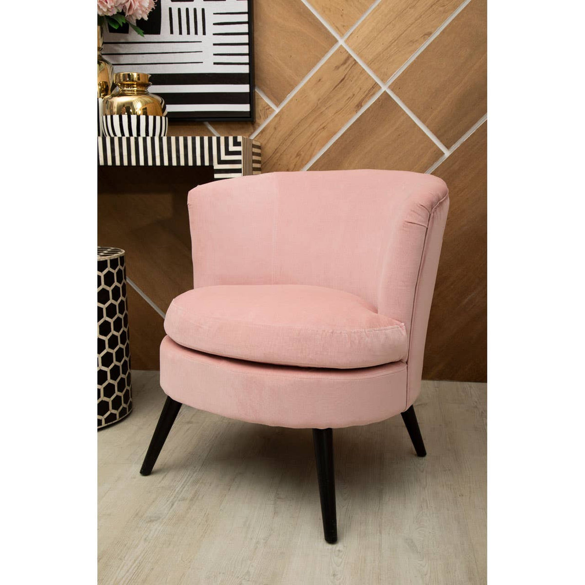 Round Pink Velvet Plush Armchair.