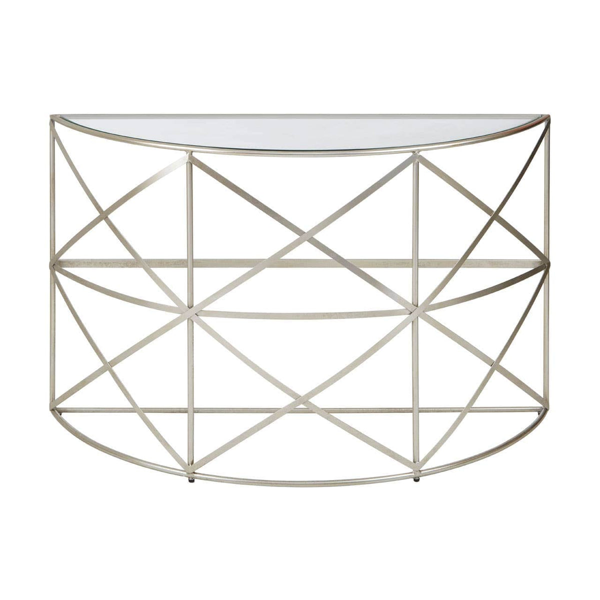 Rubia Silver Leaf Demilune Console Table.