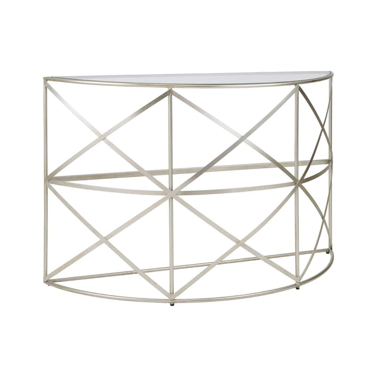 Rubia Silver Leaf Demilune Console Table.