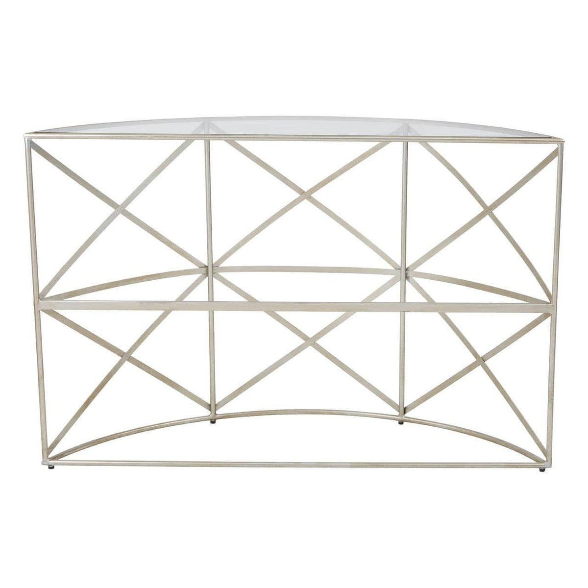 Rubia Silver Leaf Demilune Console Table.