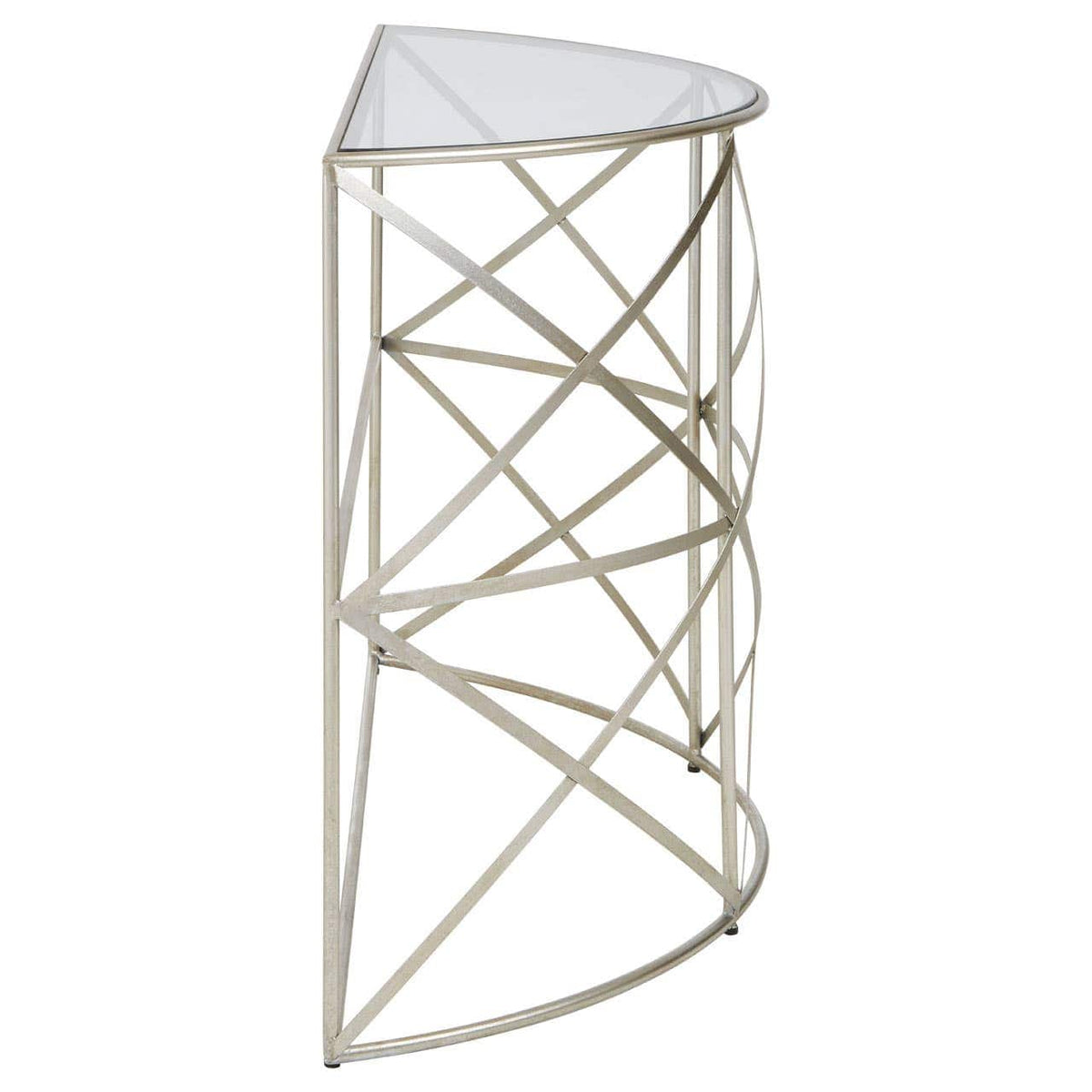 Rubia Silver Leaf Demilune Console Table.