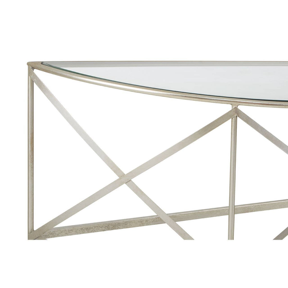 Rubia Silver Leaf Demilune Console Table.