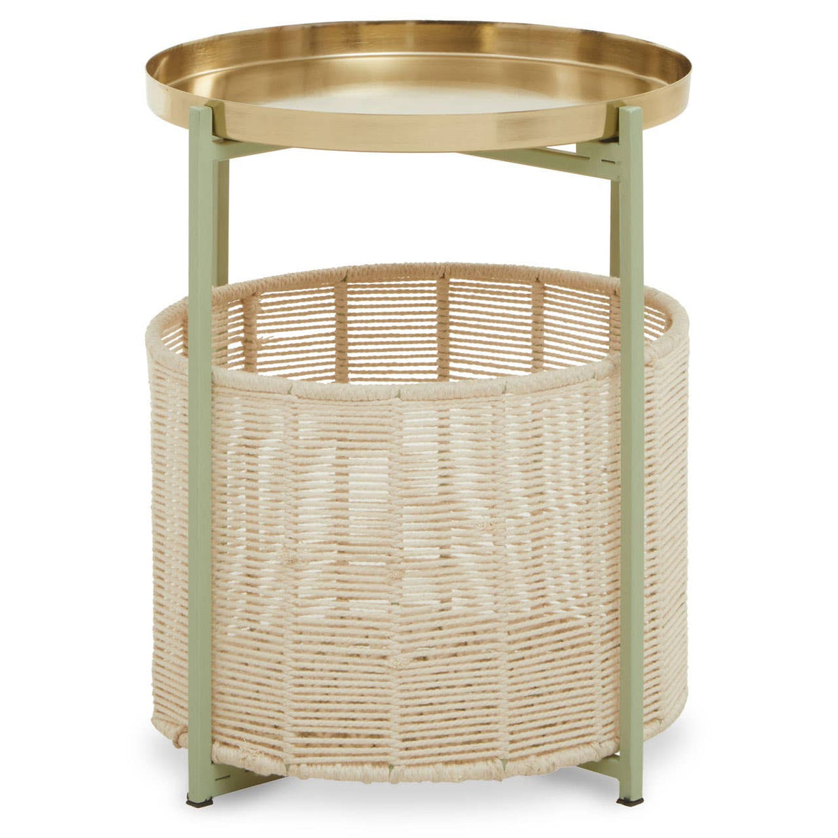Sabia Green And Gold Iron And Cotton Two Tier Side Table.