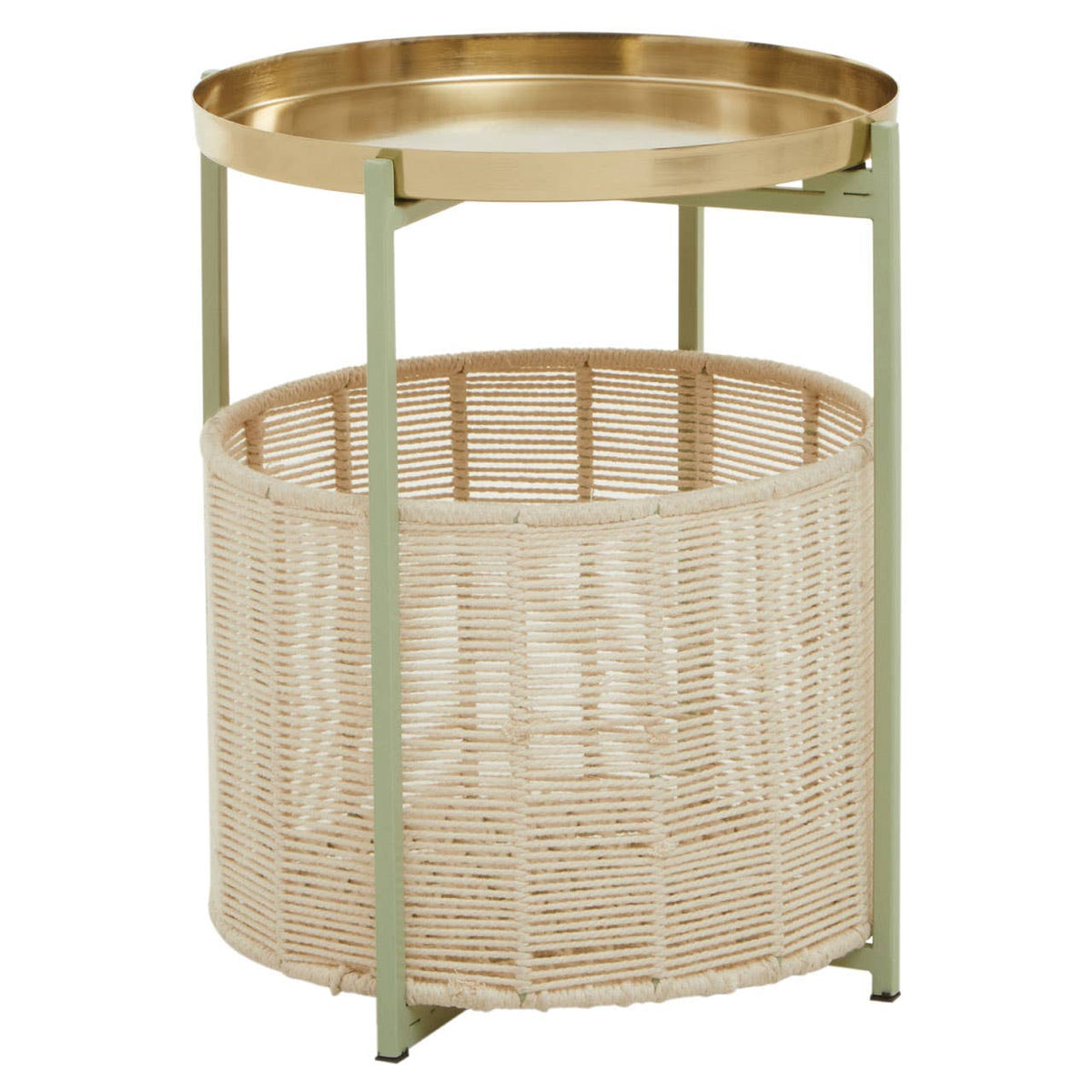 Sabia Green And Gold Iron And Cotton Two Tier Side Table.