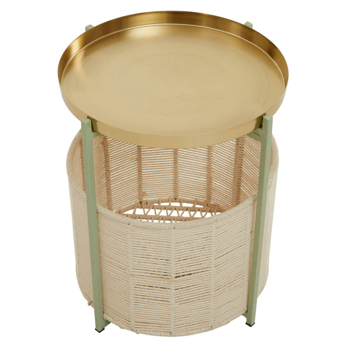 Sabia Green And Gold Iron And Cotton Two Tier Side Table.