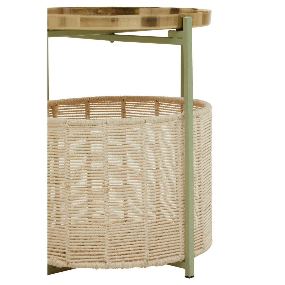 Sabia Green And Gold Iron And Cotton Two Tier Side Table.