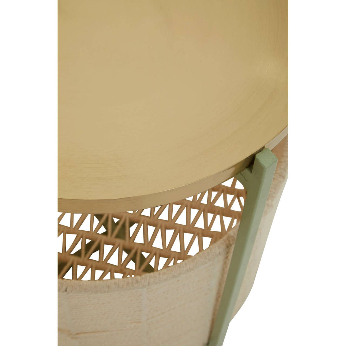 Sabia Green And Gold Iron And Cotton Two Tier Side Table.