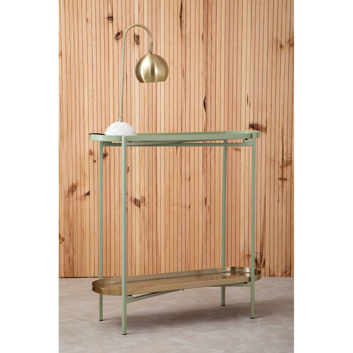 Sabia Green And Gold Iron Console Table.