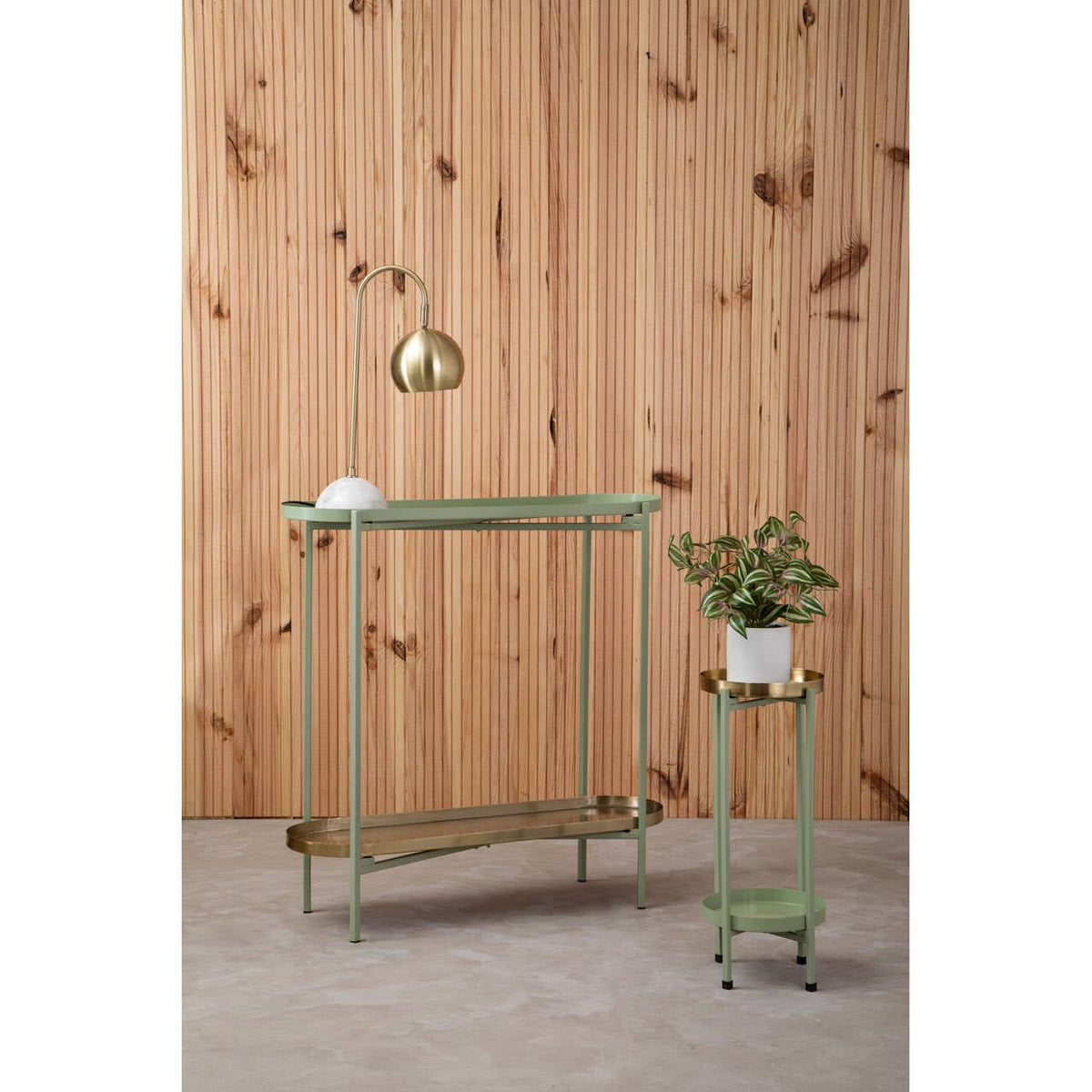 Sabia Green And Gold Iron Console Table.