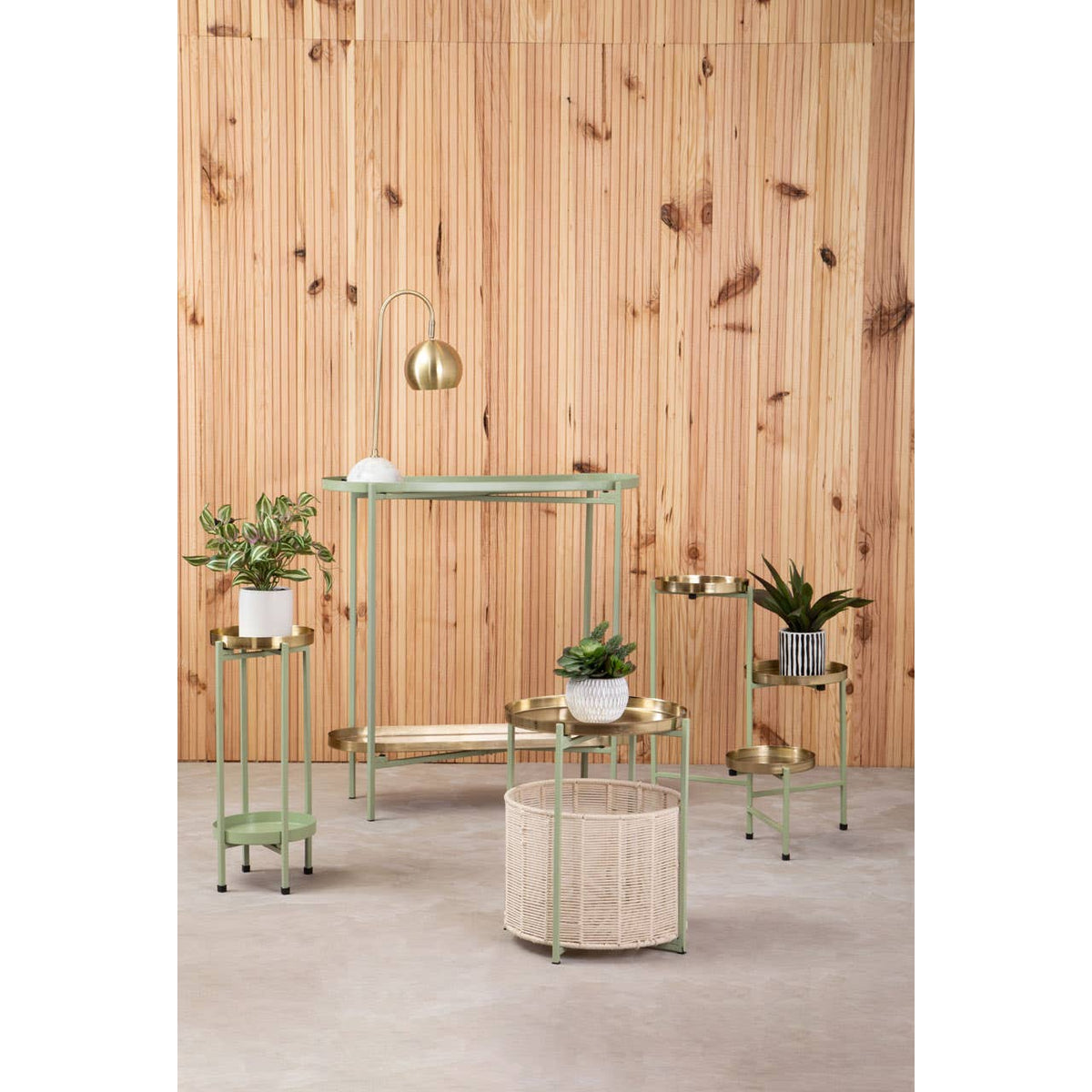 Sabia Green And Gold Iron Console Table.