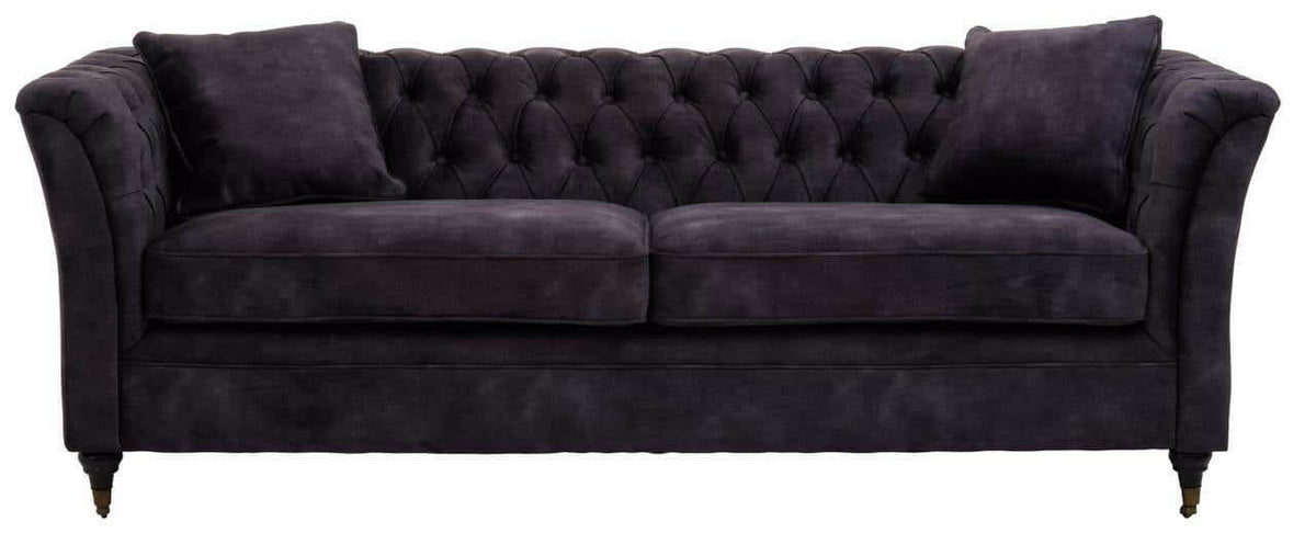 Sabrina Three Seat Grey Velvet Sofa.