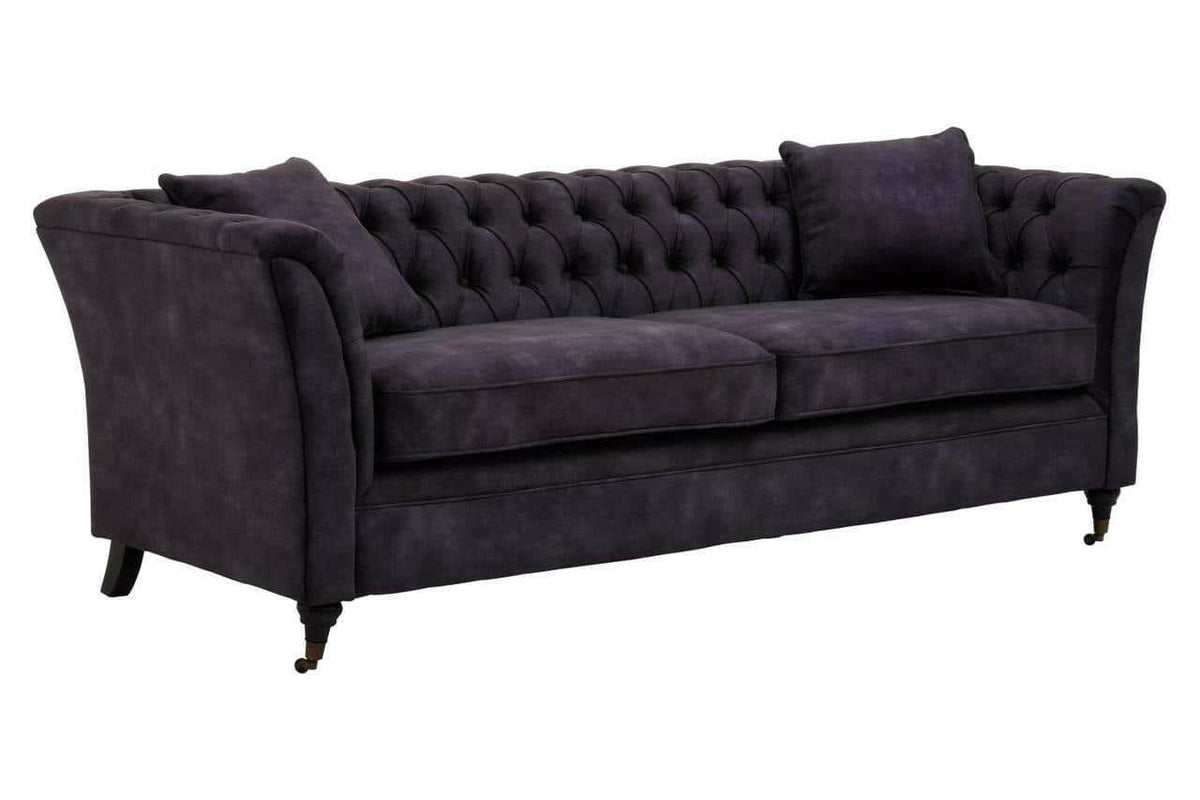 Sabrina Three Seat Grey Velvet Sofa.