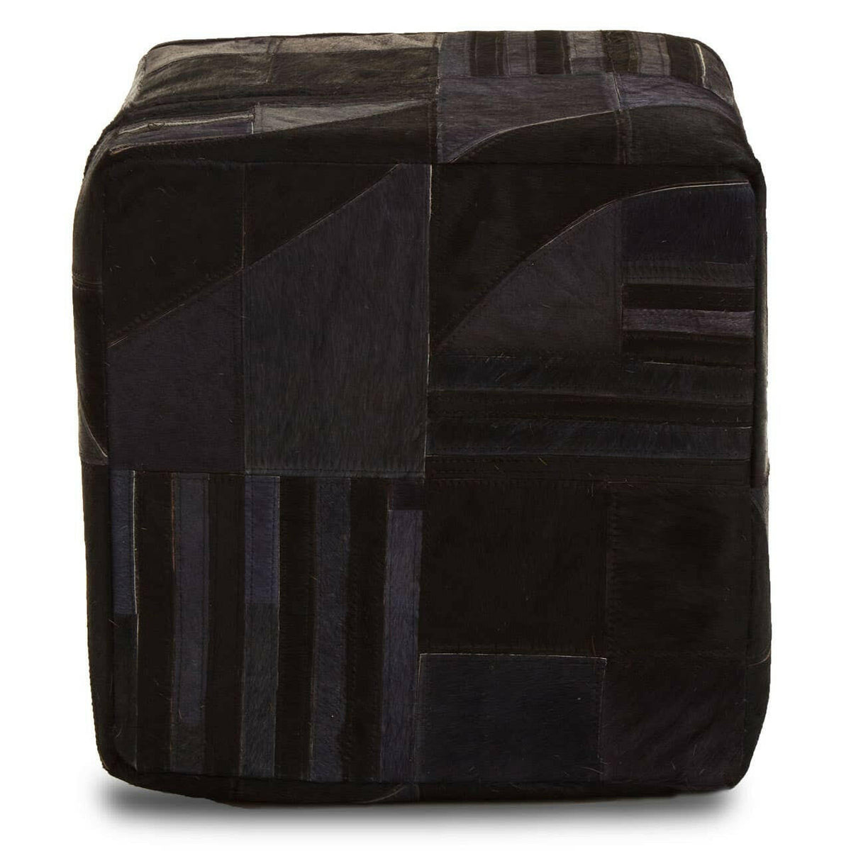 Safira Black And Grey Leather Pouffe.